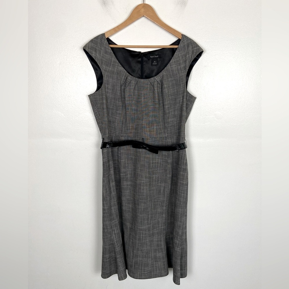 White House Black Market Plaid Belted Midi Dress Size 14 Cap Sleeves Career